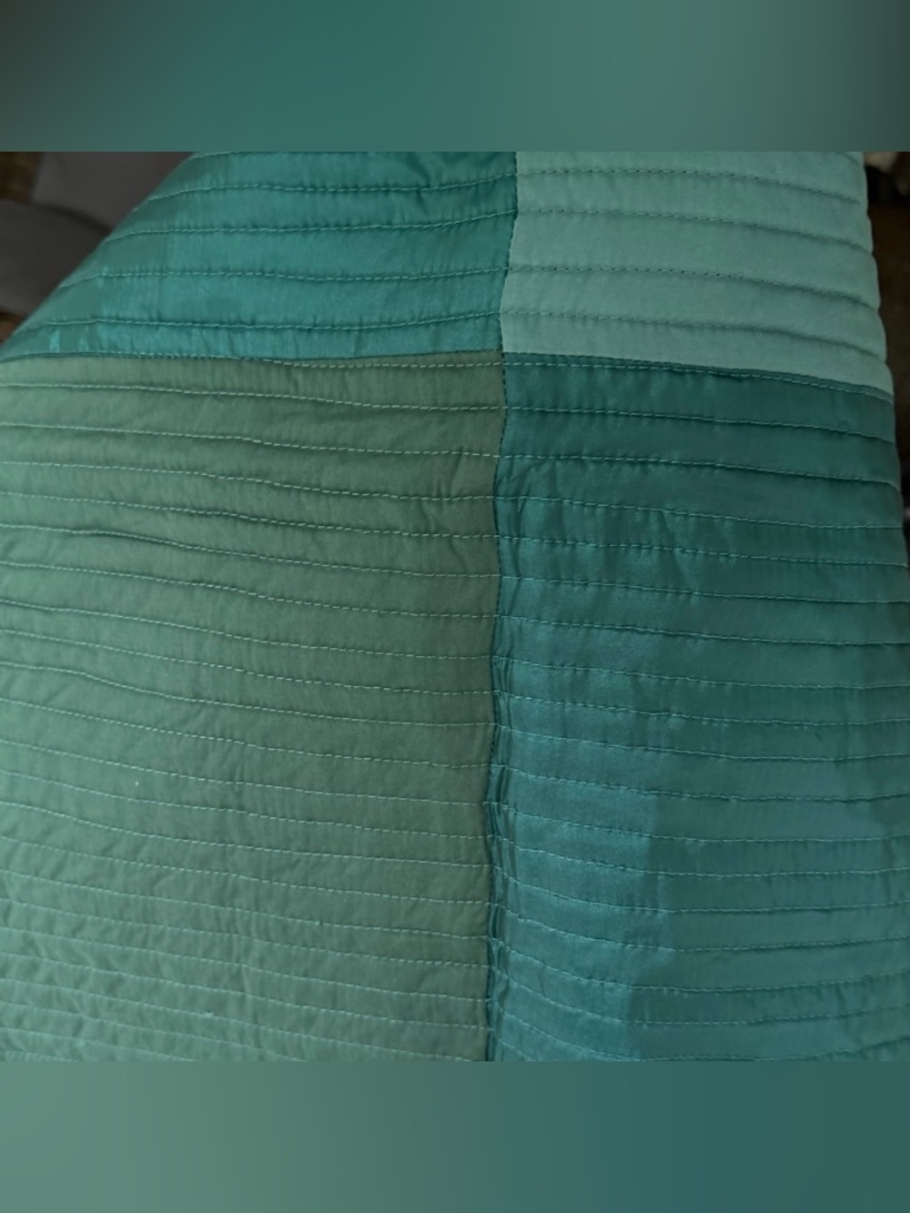 King Teal Aqua Quilt Set Patchwork Color Block Reversible w 2 King Shams Coastal - Picture 3 of 4